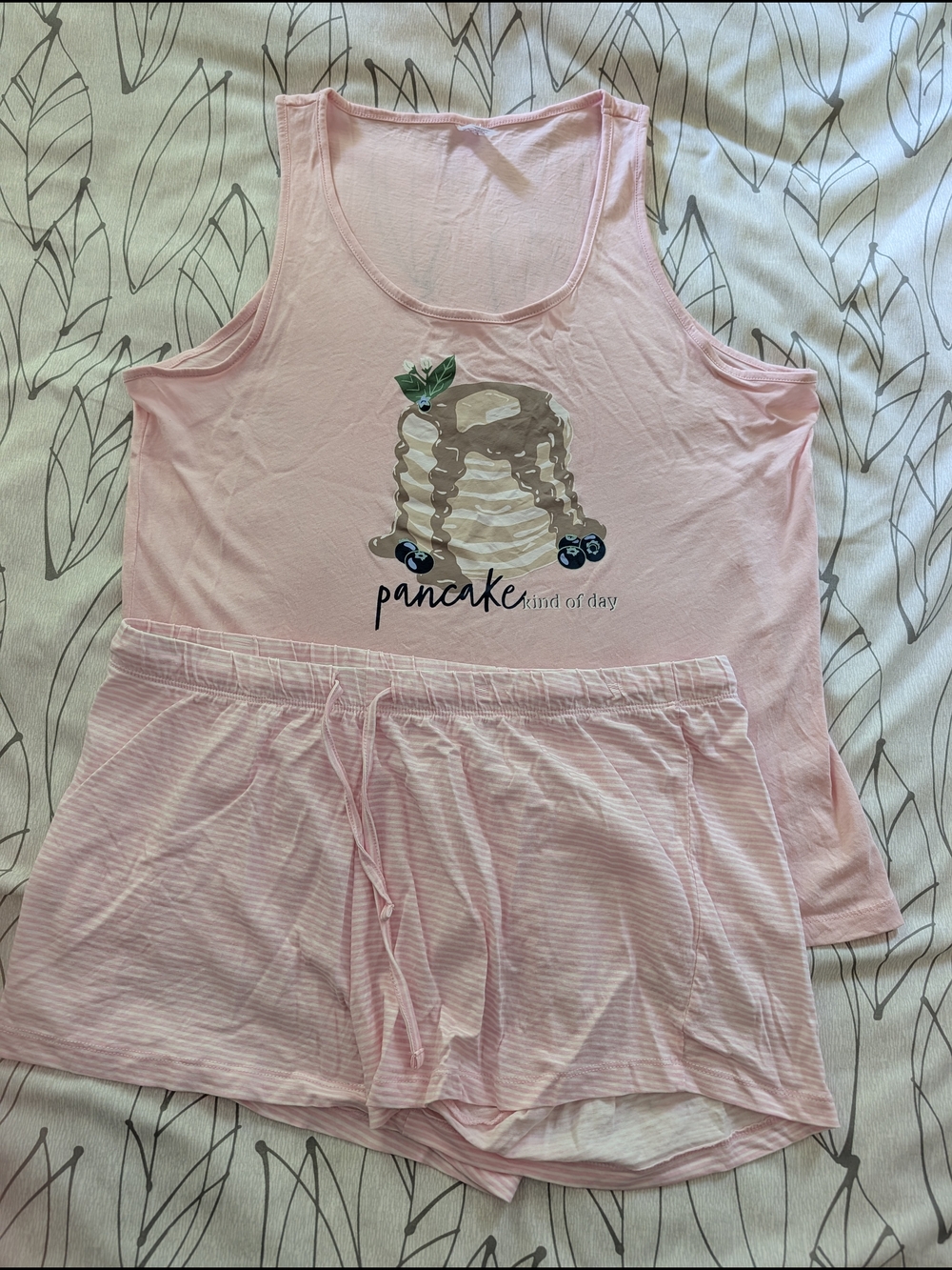 La Vie En Rose Pink Pancake Graphic Sleep Tank & Striped Shorts Set